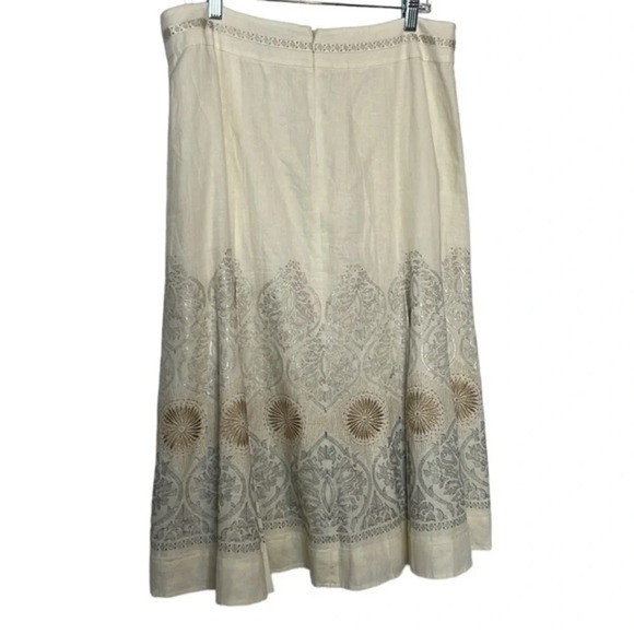 Gorgeous Unique New Per Se Silk/Linen Skirt Cream w/ Gold/Silver Design Size 10 - Picture 3 of 11